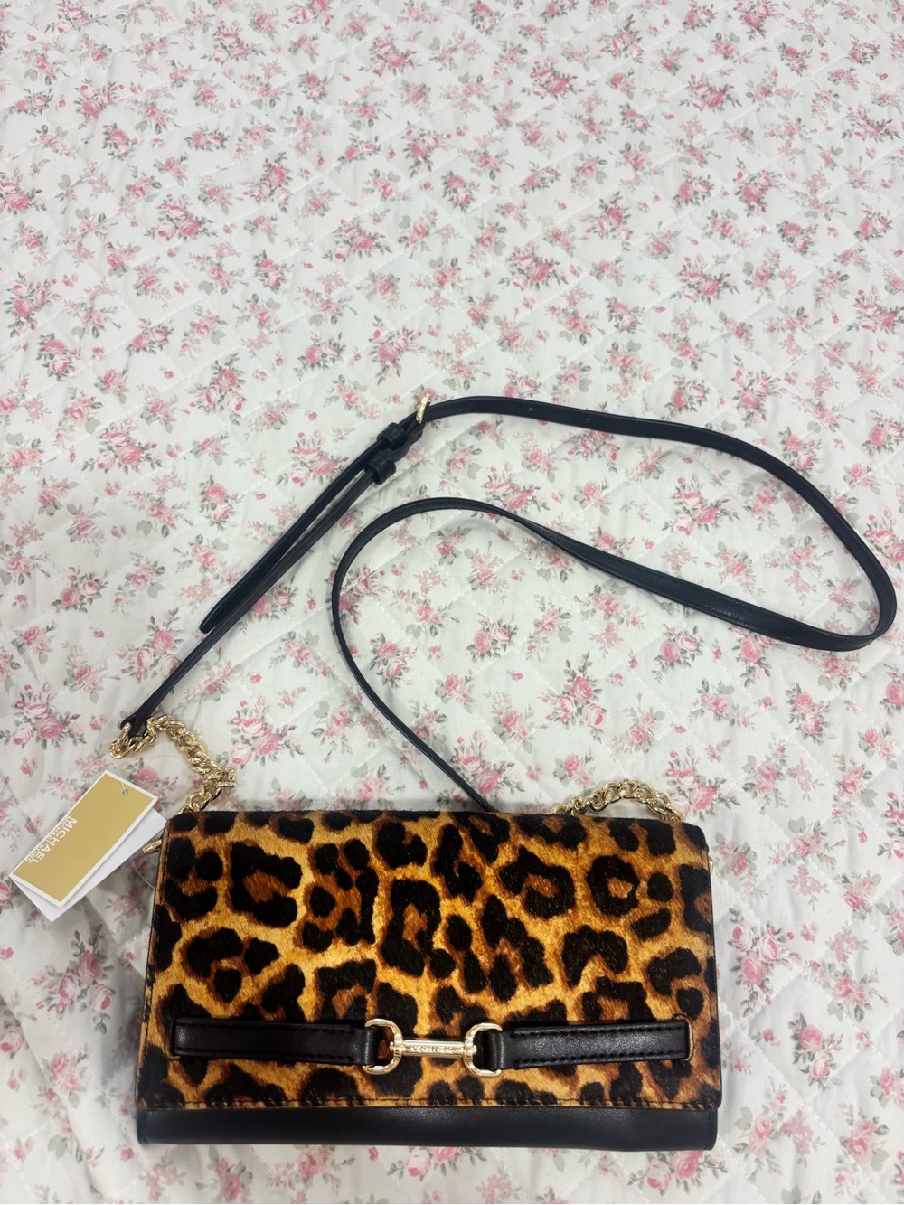 Michael Kors Leopard Print Crossbody in Brown and Black with Gold Hardware